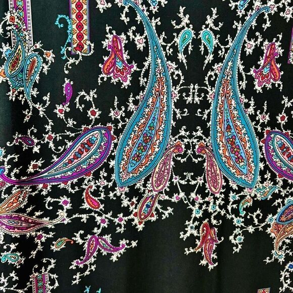 Nicole by Nicole Miller ring keyhole neck placed print bright on black sleeveles - Picture 8 of 14